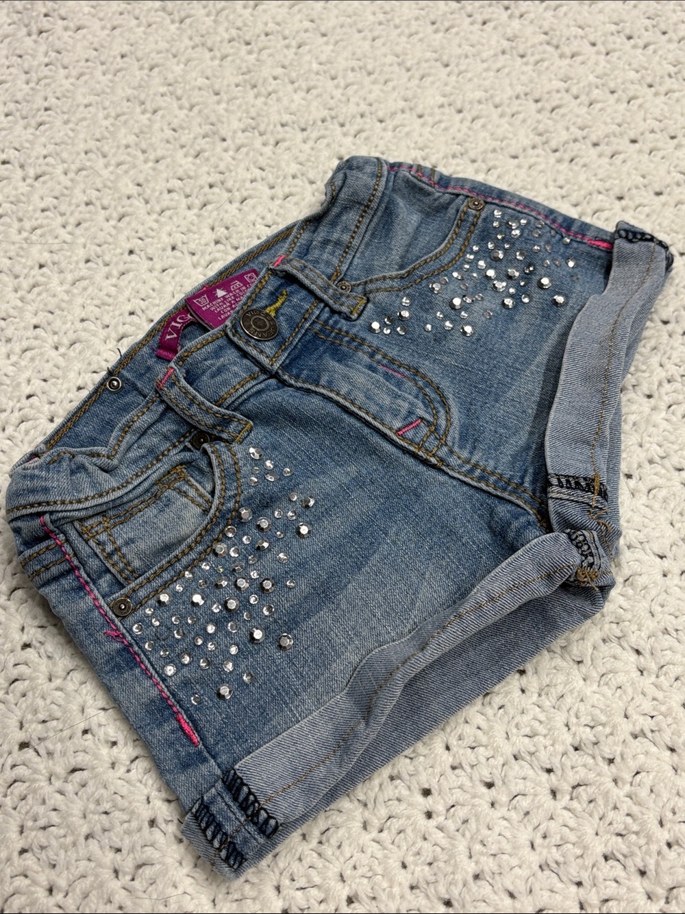 Vigoss Jeans Light Blue Denim Shorts with Rhinestone Accents Logo Girls Size 5 !